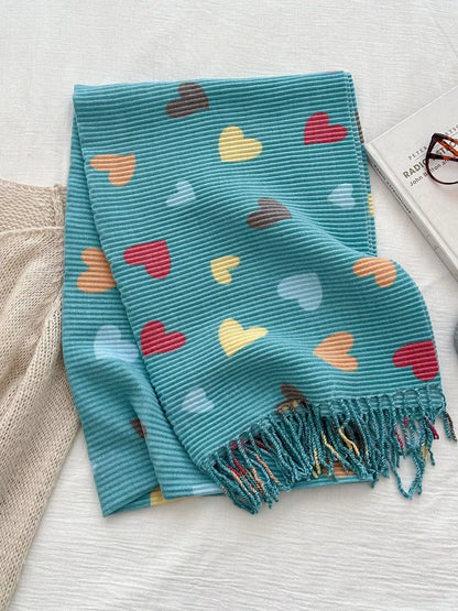 Heart Patterned Tassel Scarf - A-1 Thread Vault