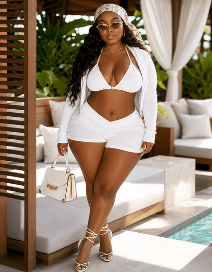 Heartline 3-Piece Halter Bra, Zip Hoodie & Shorts Set - A-1 Thread Vault