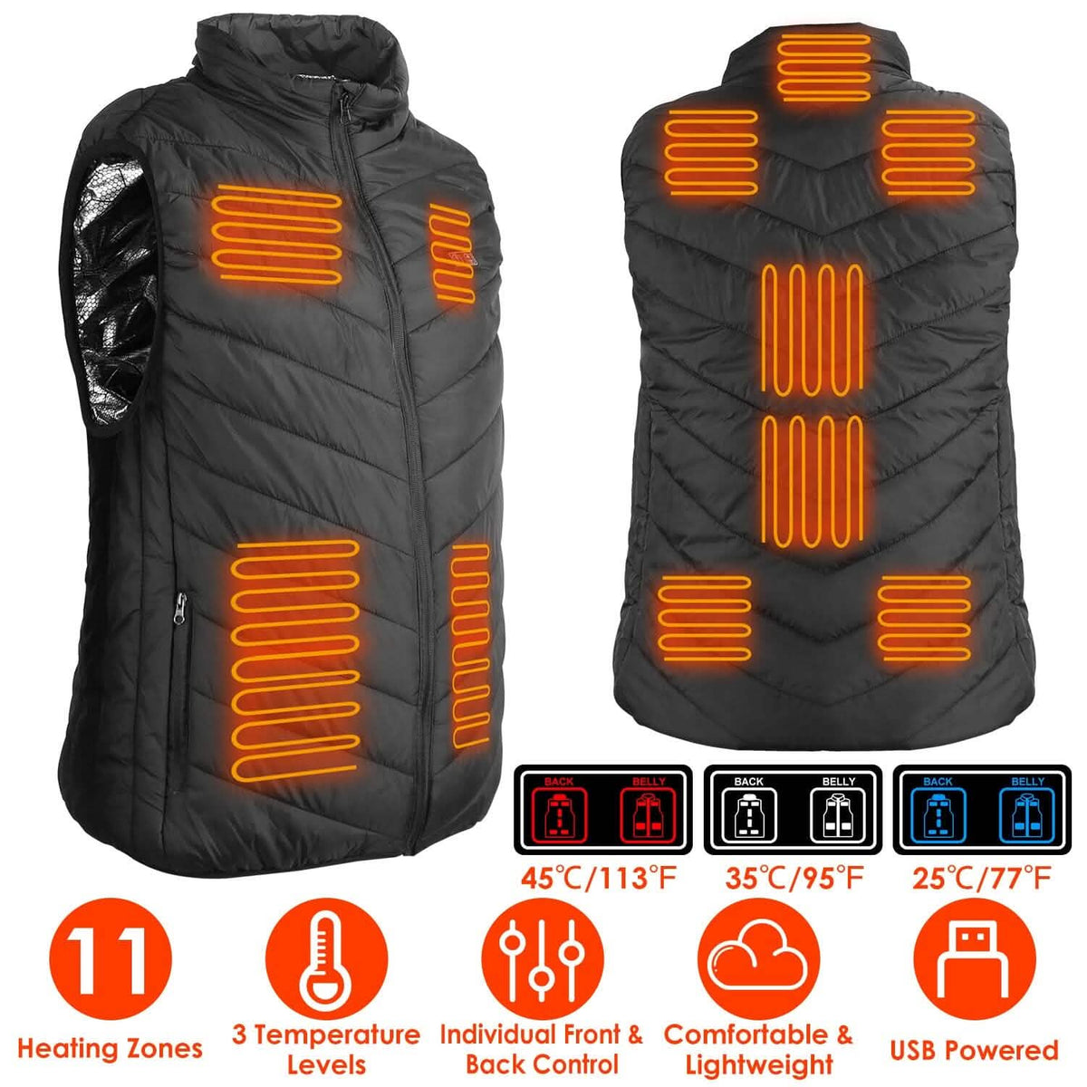 Heated Vest Electric USB Jacket with 3 Temperature Levels - A-1 Thread Vault