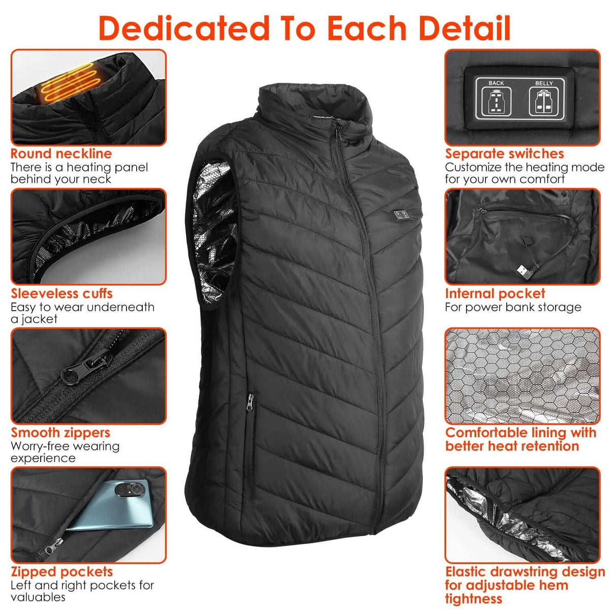 Heated Vest Electric USB Jacket with 3 Temperature Levels - A-1 Thread Vault