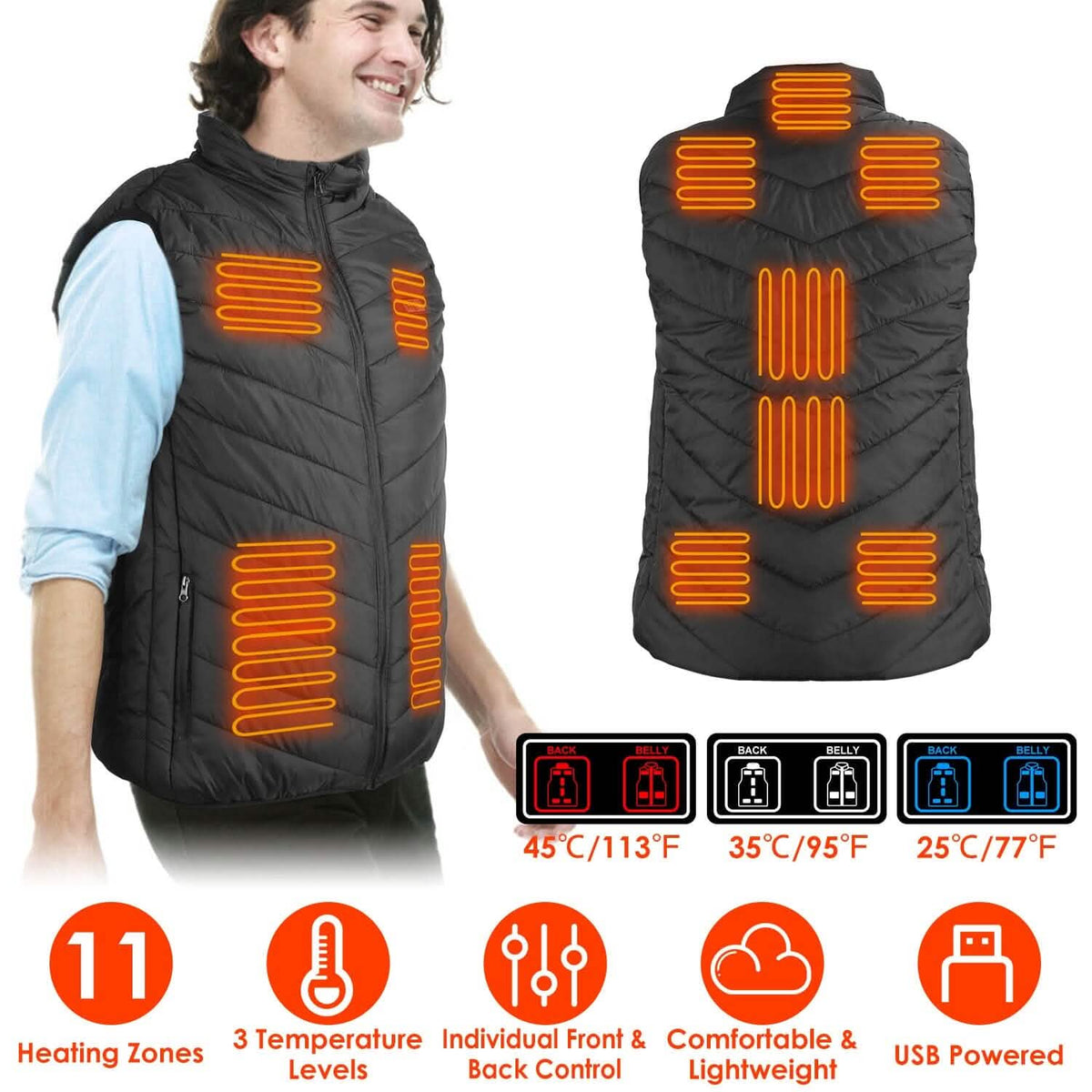 Heated Vest Electric USB Jacket with 3 Temperature Levels - A-1 Thread Vault