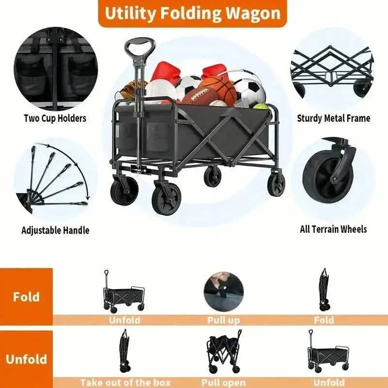 Heavy Duty Utility Portable Foldable Outdoor Beach Garden Wagon Cart with 360° All Terrain Wheels - A-1 Thread Vault