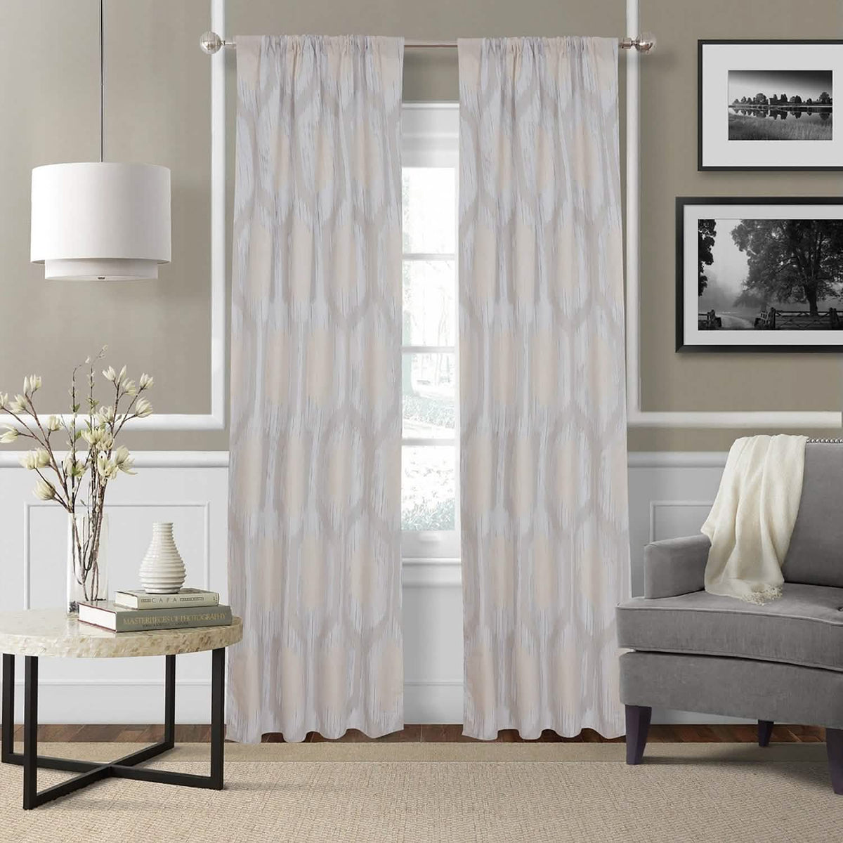 2-Piece Set: Hexagon Strié Window Curtain Panel Pair - A-1 Thread Vault
