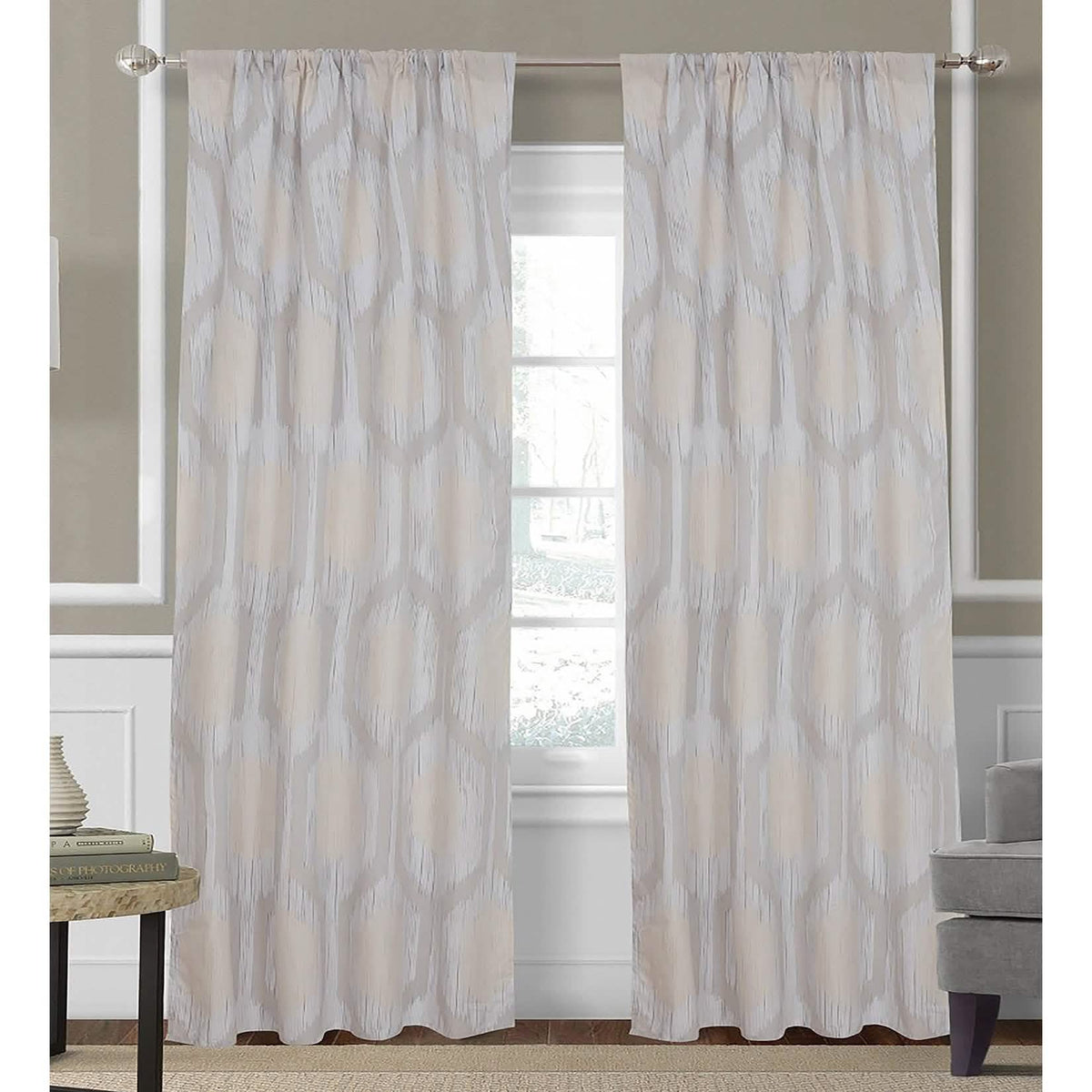 2-Piece Set: Hexagon Strié Window Curtain Panel Pair - A-1 Thread Vault