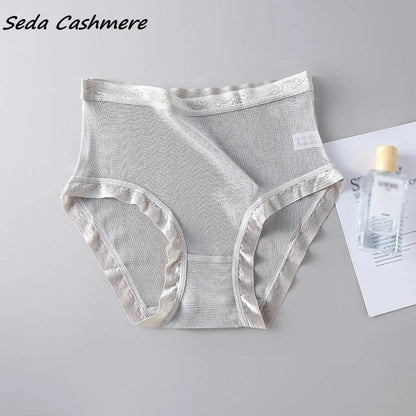 High-grade 100% mesh silk women's briefs Summer Autumn Double bottom breathable, mulberry silk underwear - A-1 Thread Vault