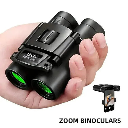 High Powered Mini Pocket Binoculars 10x25 with Phone Adapter – Compact, Lightweight, Portable – Black - A-1 Thread Vault