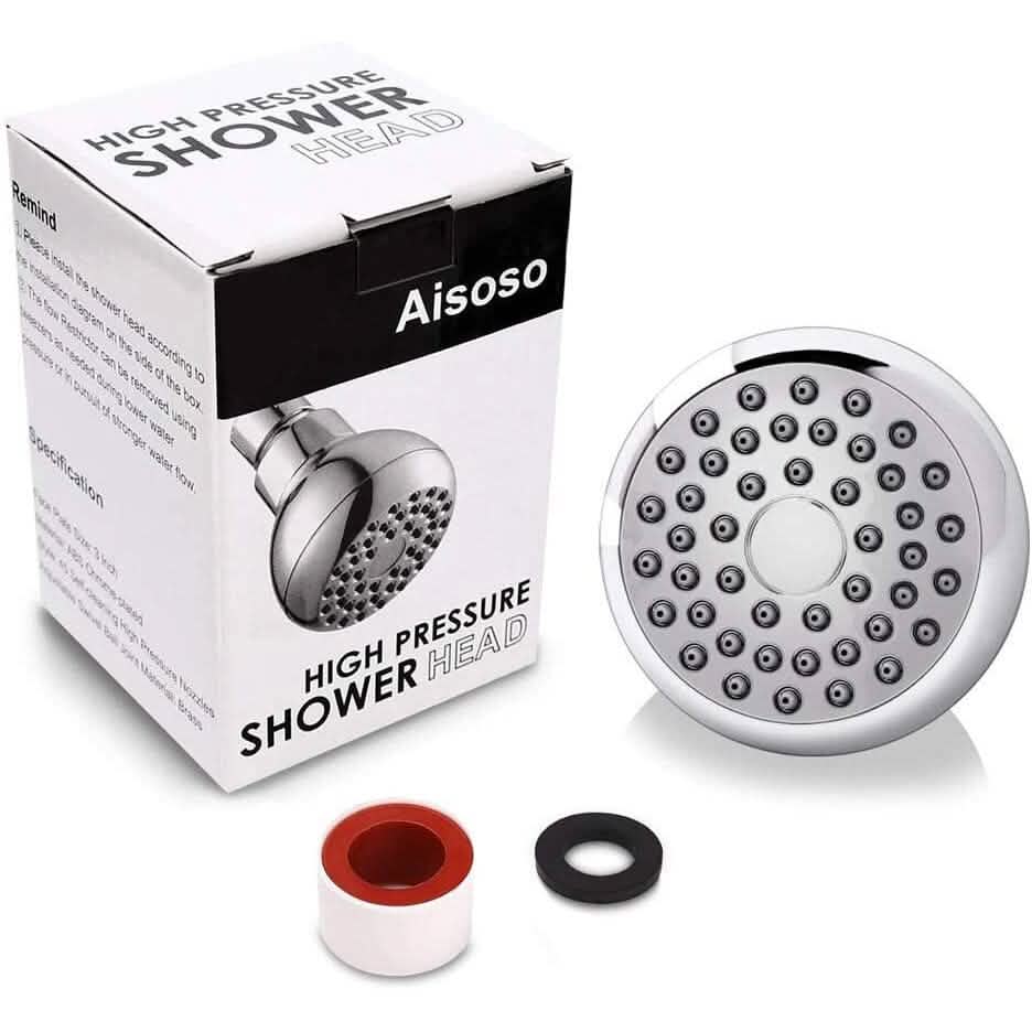 High Pressure Shower Head 3" Anti-clog Anti-leak Fixed with Adjustable Swivel Brass Ball Joint - A-1 Thread Vault