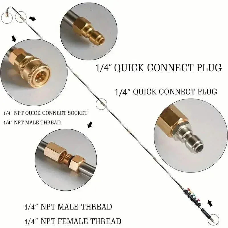 High Pressure Washer Extension Wand, 1/4" Quick Connect Power Washer Lance With 6 Nozzle Tips - A-1 Thread Vault