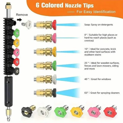 High Pressure Washer Extension Wand, 1/4" Quick Connect Power Washer Lance With 6 Nozzle Tips - A-1 Thread Vault