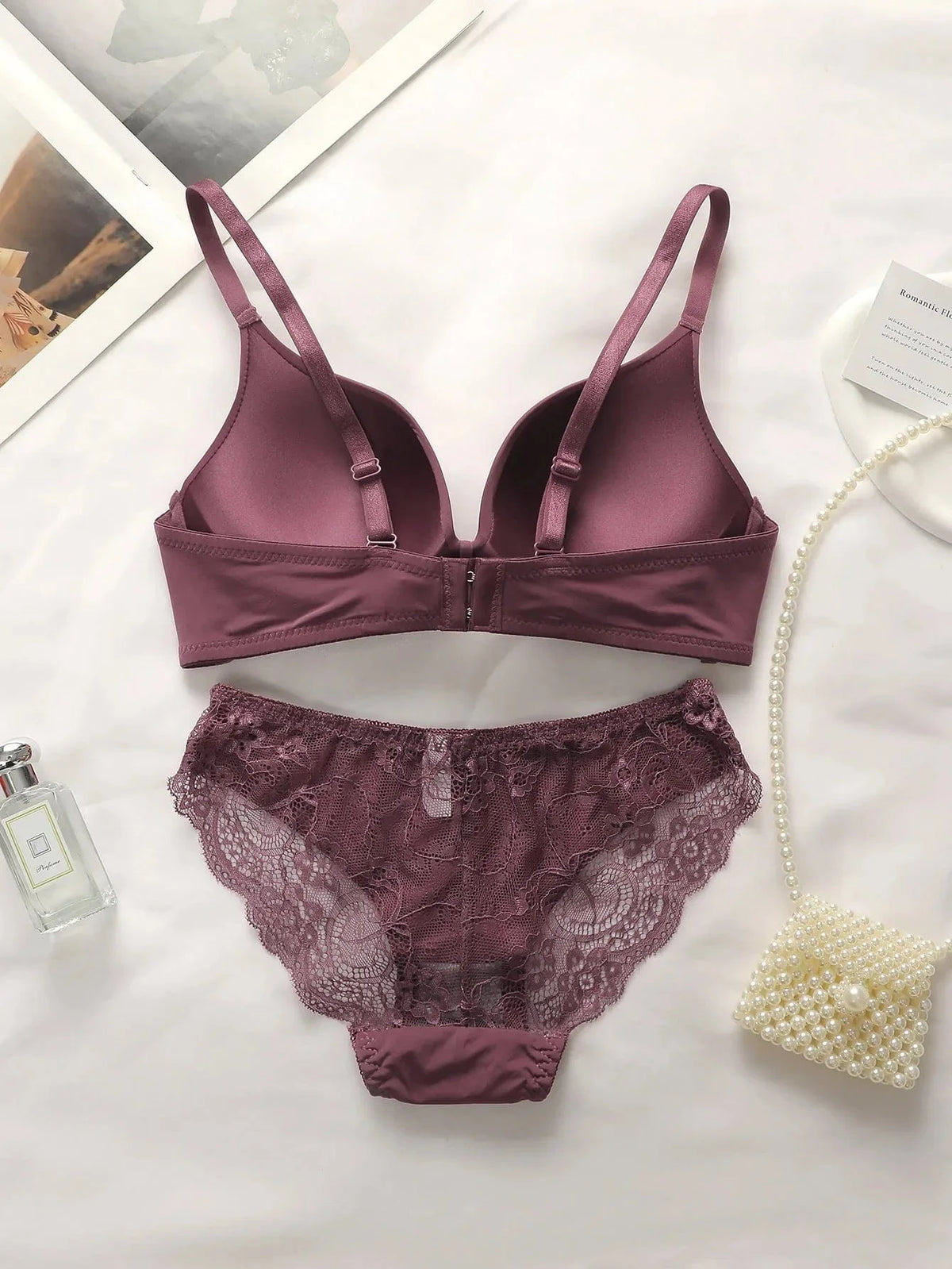 High Quality Hot Selling Sexy Women's Wireless Two-piece Butterfly Solid Color Underwear Women's Lace Underwear Set B2046 - A-1 Thread Vault