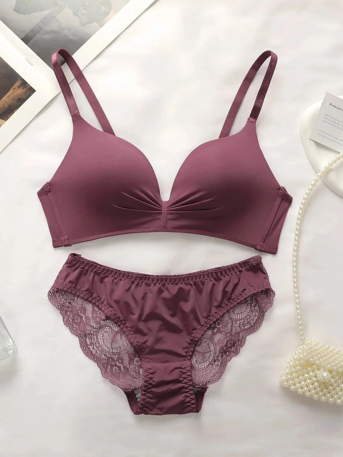 High Quality Hot Selling Sexy Women's Wireless Two-piece Butterfly Solid Color Underwear Women's Lace Underwear Set B2046 - A-1 Thread Vault