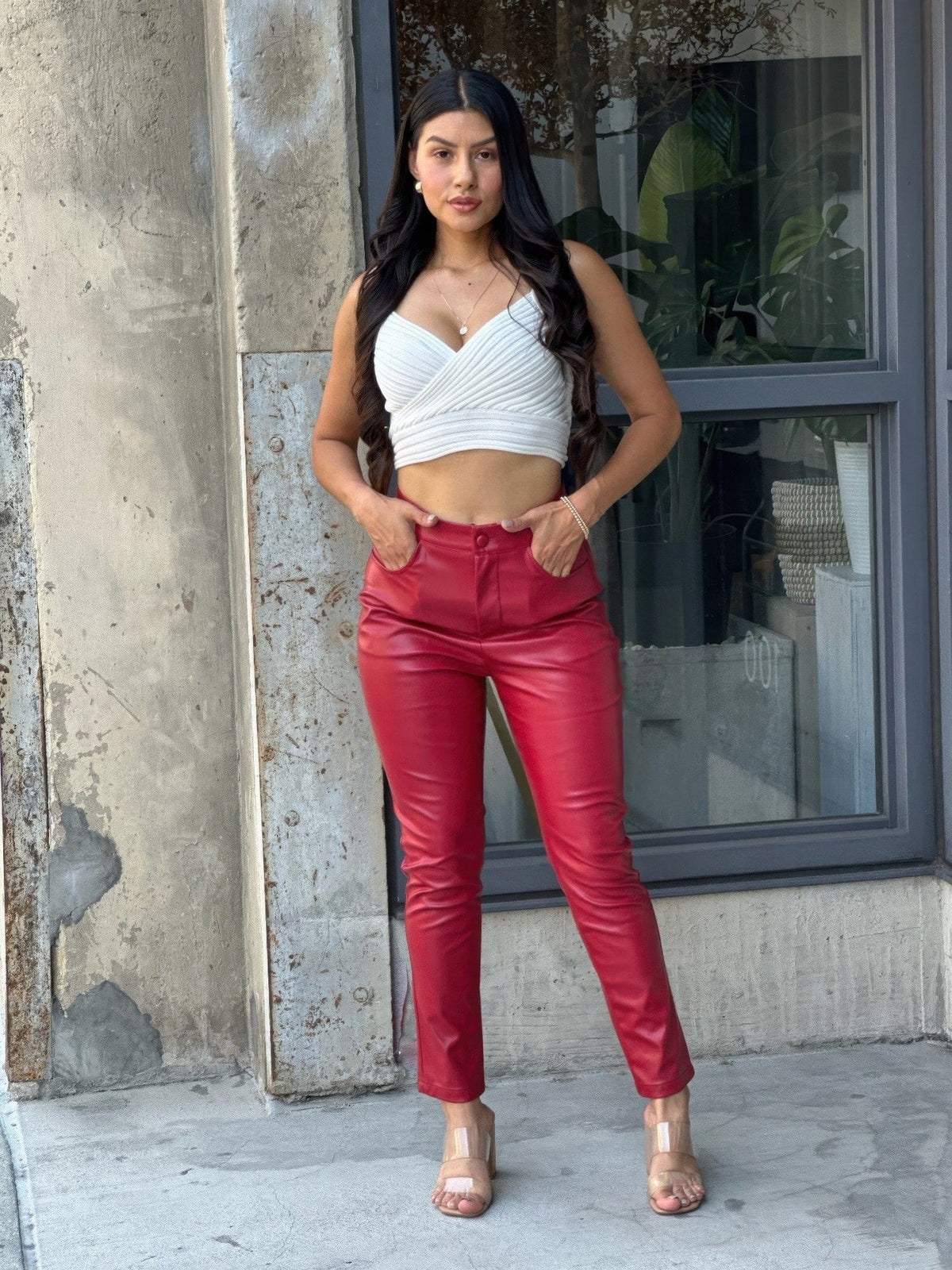 High Waisted Faux Leather Pu Skinny Jeans