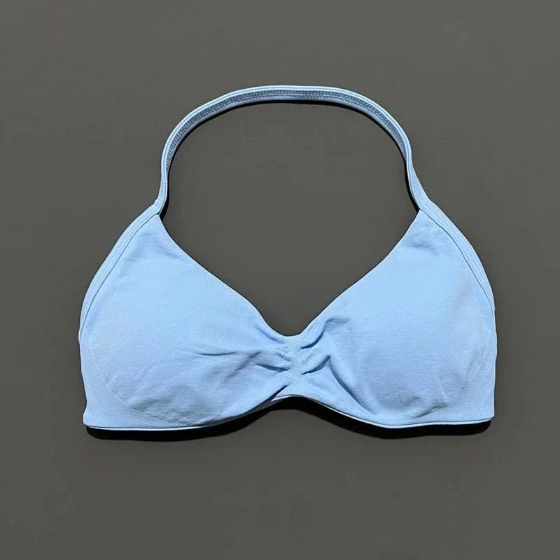 HISTELLO Impact Strappy Bra Gym Top Women High Support Thin Strap Halter Sports Seamless Bras Scrunch Push-up Workout Yoga Tanks - A-1 Thread Vault