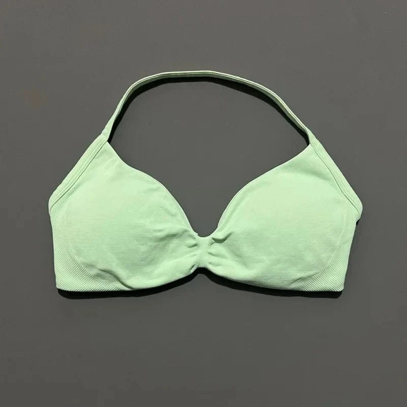 HISTELLO Impact Strappy Bra Gym Top Women High Support Thin Strap Halter Sports Seamless Bras Scrunch Push-up Workout Yoga Tanks - A-1 Thread Vault