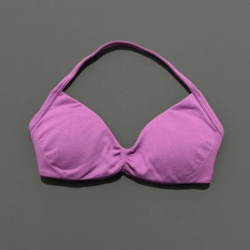 HISTELLO Impact Strappy Bra Gym Top Women High Support Thin Strap Halter Sports Seamless Bras Scrunch Push-up Workout Yoga Tanks - A-1 Thread Vault