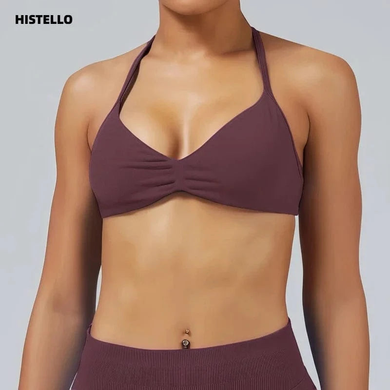 HISTELLO Impact Strappy Bra Gym Top Women High Support Thin Strap Halter Sports Seamless Bras Scrunch Push-up Workout Yoga Tanks - A-1 Thread Vault
