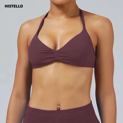HISTELLO Impact Strappy Bra Gym Top Women High Support Thin Strap Halter Sports Seamless Bras Scrunch Push-up Workout Yoga Tanks - A-1 Thread Vault