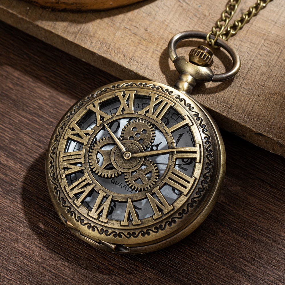 Hollow Classical Mechanical Parts Bronze Mechanical Pocket Watch - A-1 Thread Vault