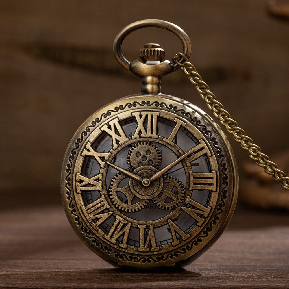 Hollow Classical Mechanical Parts Bronze Mechanical Pocket Watch - A-1 Thread Vault