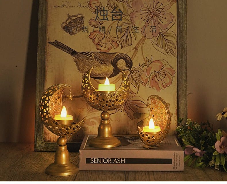 Hollow Moon Candle Holder – Iron Ramadan Decorative Accent (MAC379) - A-1 Thread Vault