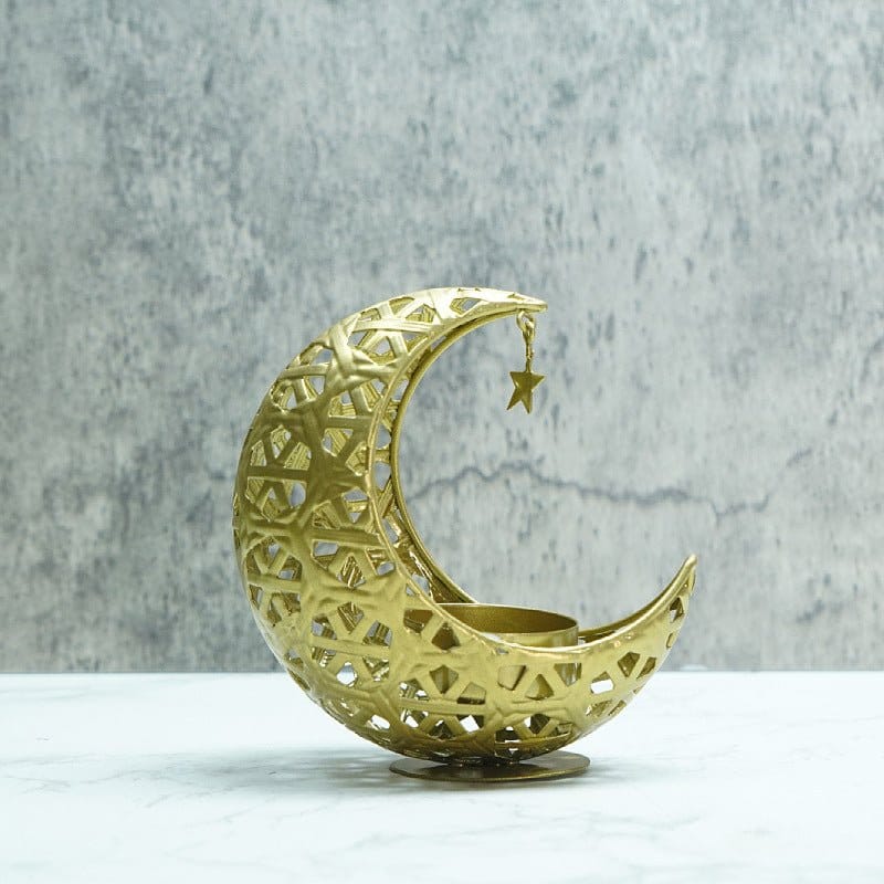 Hollow Moon Candle Holder – Iron Ramadan Decorative Accent (MAC379) - A-1 Thread Vault