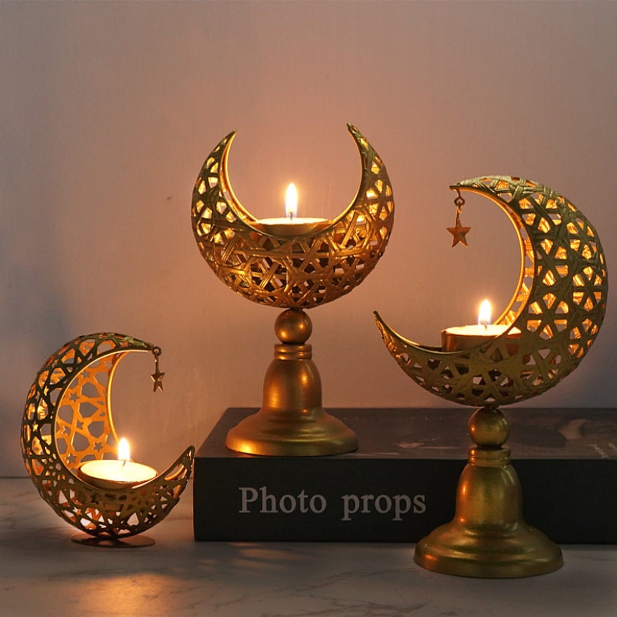 Hollow Moon Candle Holder – Iron Ramadan Decorative Accent (MAC379) - A-1 Thread Vault