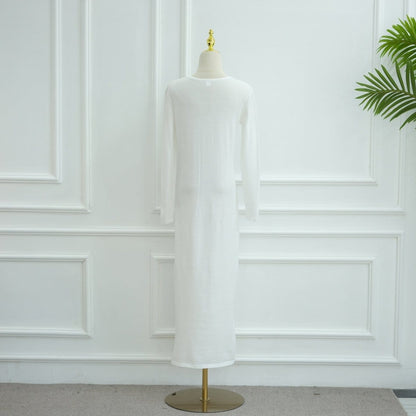 Hollow-Out Knit Open Abaya Cardigan with Waist Belt(MOA315) - A-1 Thread Vault