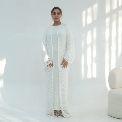 Hollow-Out Knit Open Abaya Cardigan with Waist Belt(MOA315) - A-1 Thread Vault