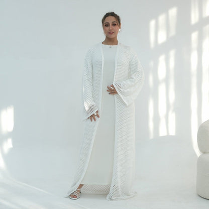 Hollow-Out Knit Open Abaya Cardigan with Waist Belt(MOA315) - A-1 Thread Vault