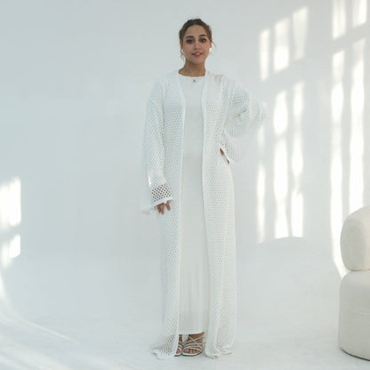 Hollow-Out Knit Open Abaya Cardigan with Waist Belt(MOA315) - A-1 Thread Vault