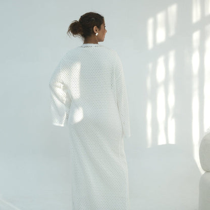 Hollow-Out Knit Open Abaya Cardigan with Waist Belt(MOA315) - A-1 Thread Vault