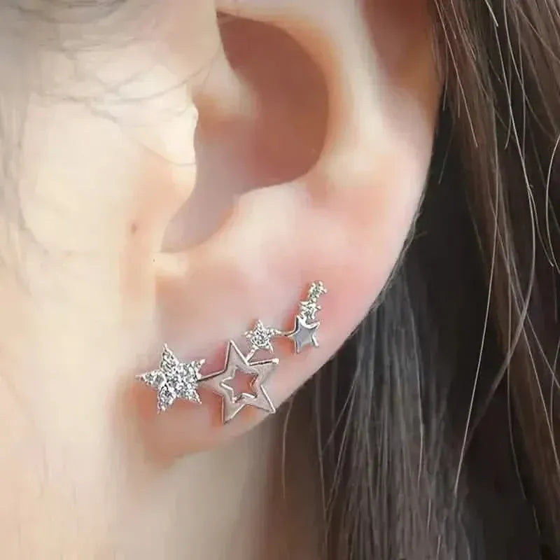 Hollow Star Earrings Zinc Alloy with Rhinestone Accents - A-1 Thread Vault