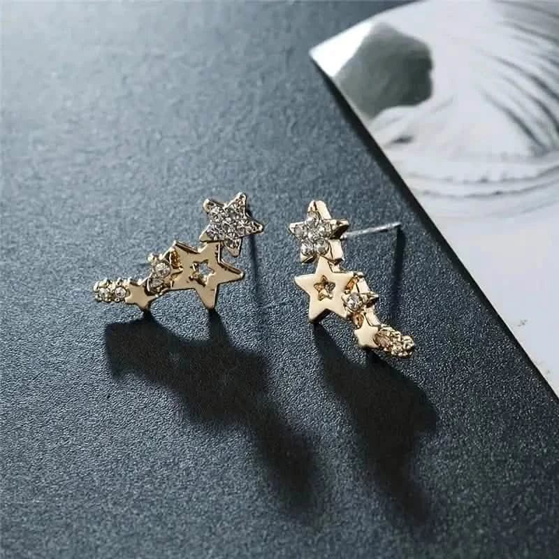 Hollow Star Earrings Zinc Alloy with Rhinestone Accents - A-1 Thread Vault
