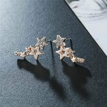 Hollow Star Earrings Zinc Alloy with Rhinestone Accents - A-1 Thread Vault