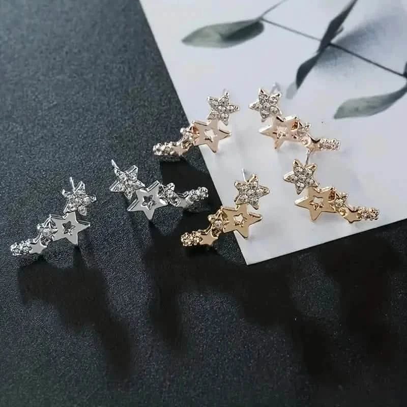 Hollow Star Earrings Zinc Alloy with Rhinestone Accents - A-1 Thread Vault