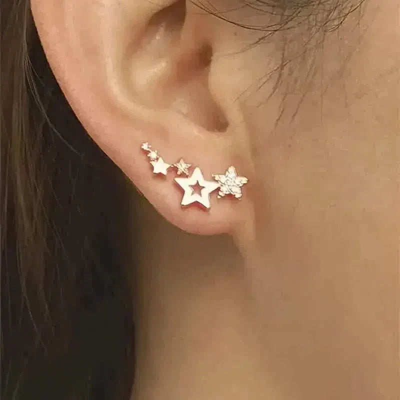 Hollow Star Earrings Zinc Alloy with Rhinestone Accents - A-1 Thread Vault
