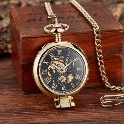 Hollowed-out Magnifying-glass Flip Mechanical Pocket Watch - A-1 Thread Vault