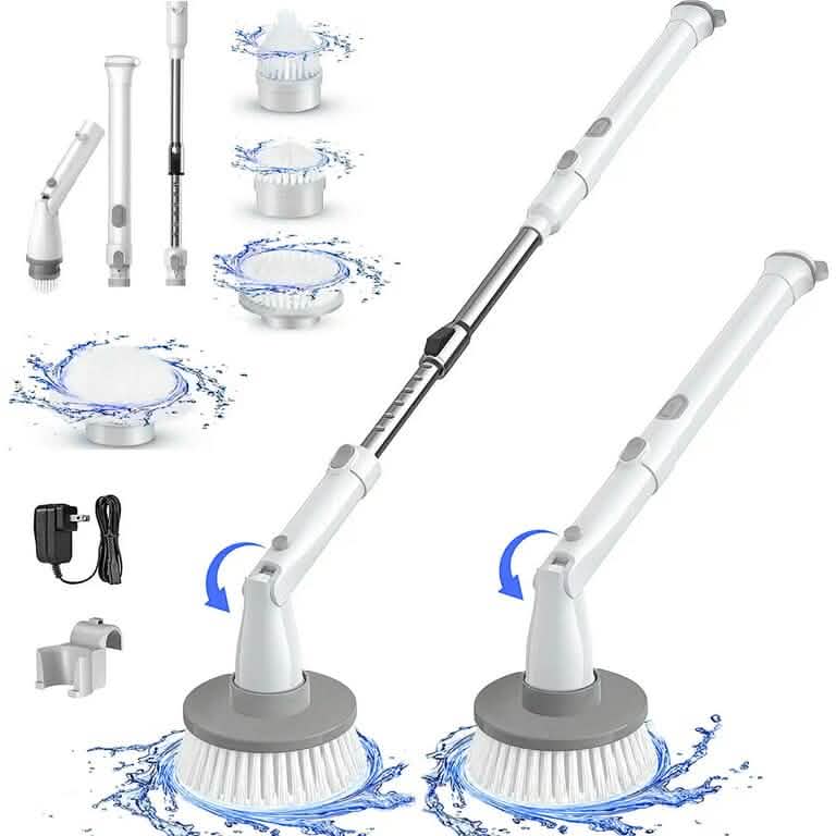 Homitt Cordless Electric Spin Scrubber with 4 Brush Heads & Extension Arm - A-1 Thread Vault