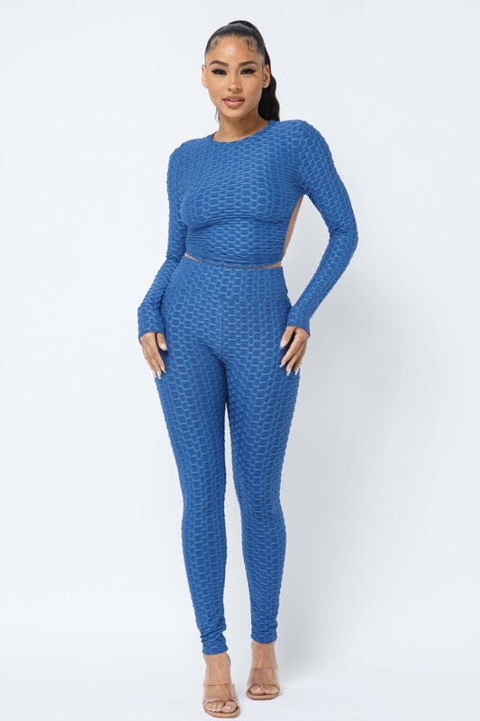 Honeycomb Open Back Leggings Set – Textured 2 Piece Outfit - A-1 Thread Vault