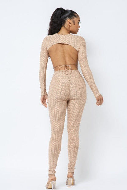 Honeycomb Open Back Leggings Set – Textured 2 Piece Outfit - A-1 Thread Vault