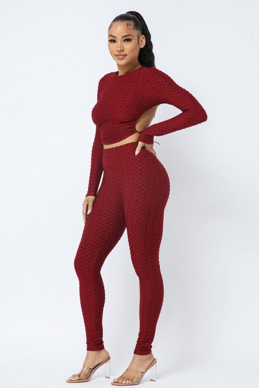 Honeycomb Open Back Leggings Set – Textured 2 Piece Outfit - A-1 Thread Vault