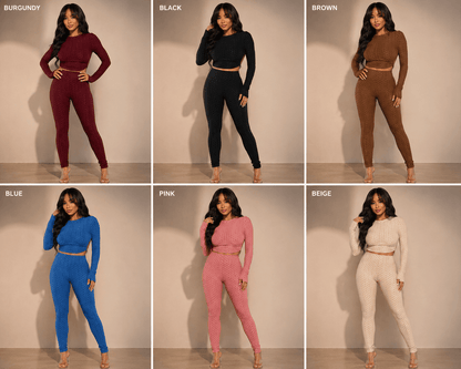 Honeycomb Open Back Leggings Set – Textured 2 Piece Outfit - A-1 Thread Vault
