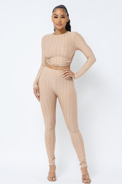 Honeycomb Open Back Leggings Set – Textured 2 Piece Outfit - A-1 Thread Vault