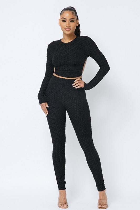 Honeycomb Open Back Leggings Set – Textured 2 Piece Outfit - A-1 Thread Vault