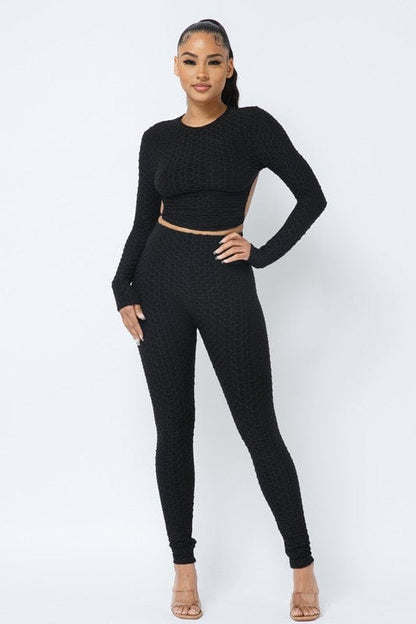 Honeycomb Open Back Leggings Set – Textured 2 Piece Outfit - A-1 Thread Vault