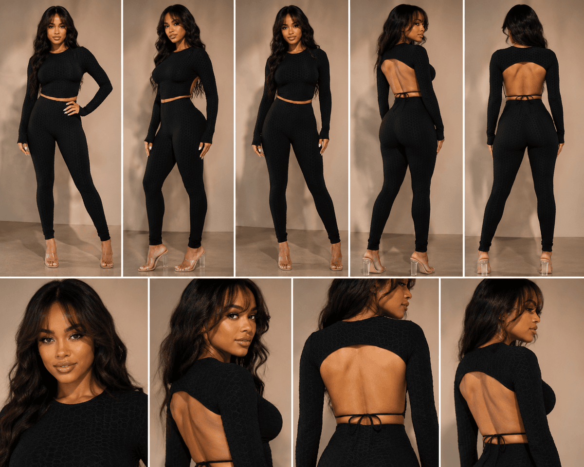 Honeycomb Open Back Leggings Set – Textured 2 Piece Outfit - A-1 Thread Vault