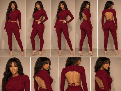 Honeycomb Open Back Leggings Set – Textured 2 Piece Outfit - A-1 Thread Vault