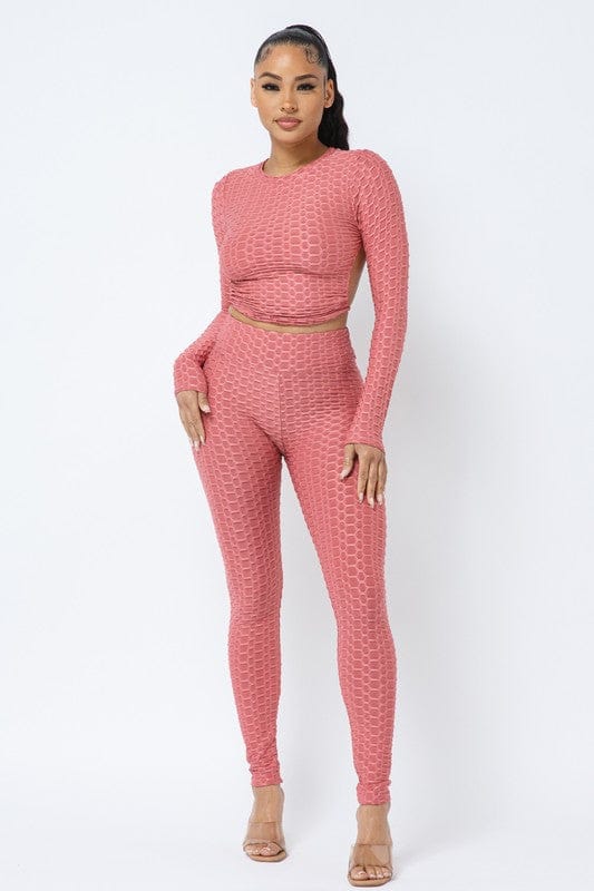 Honeycomb Open Back Leggings Set – Textured 2 Piece Outfit - A-1 Thread Vault