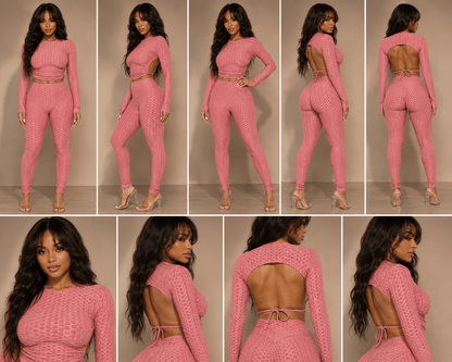 Honeycomb Open Back Leggings Set – Textured 2 Piece Outfit - A-1 Thread Vault