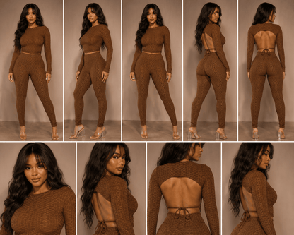 Honeycomb Open Back Leggings Set – Textured 2 Piece Outfit - A-1 Thread Vault